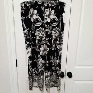 77 Park Women's Black & Beige Floral Wide-Leg Palazzo Dress Pants Size XL NWT